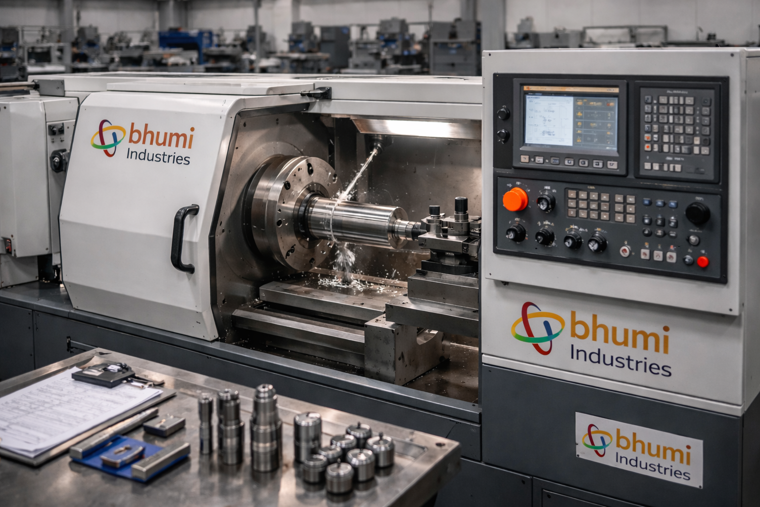 Bhumi Industries CNC machine and lathe support area